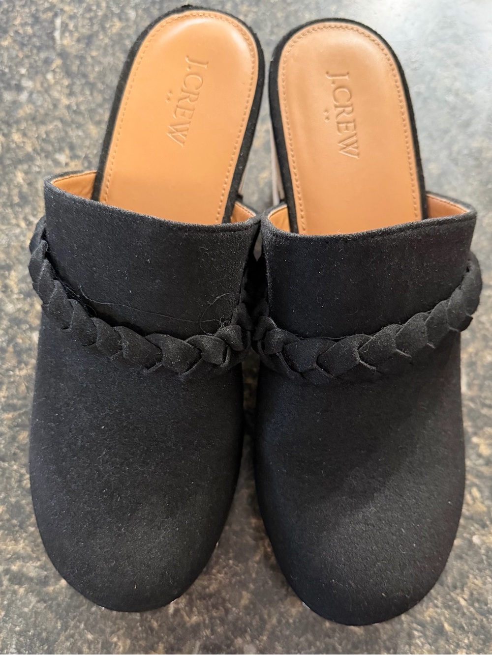 J. Crew Black Braided-Trim Mule Clogs